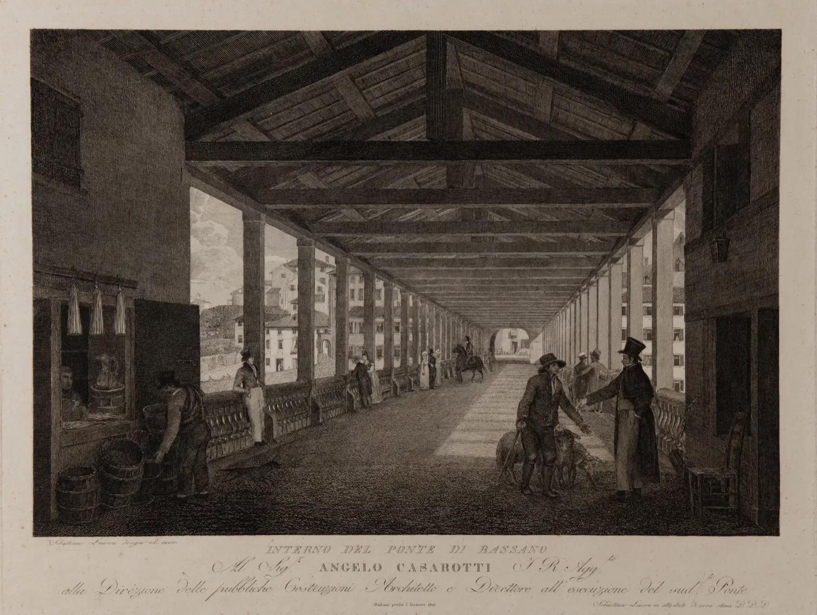 Interno del Ponte di Bassano, incisione di Sebastiano Luison, 1846