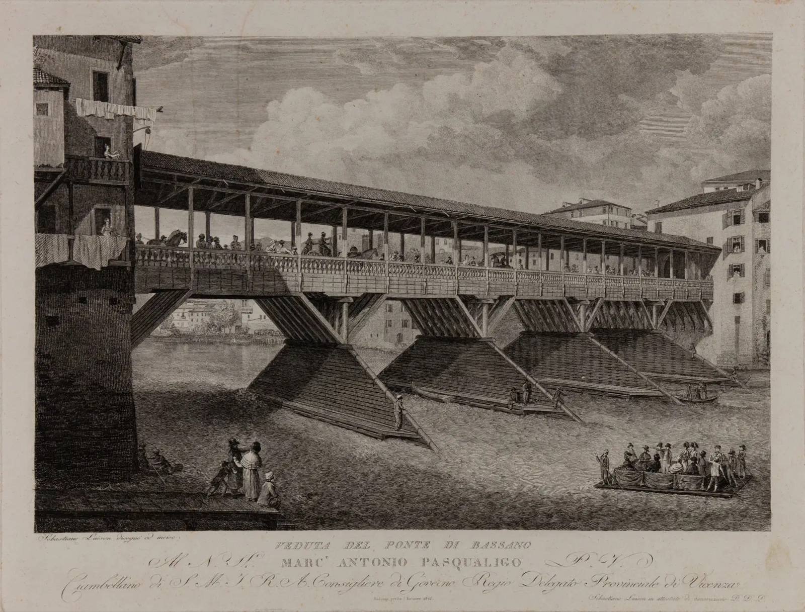 Veduta del Ponte di Bassano, incisione di Sebastiano Luison, 1846